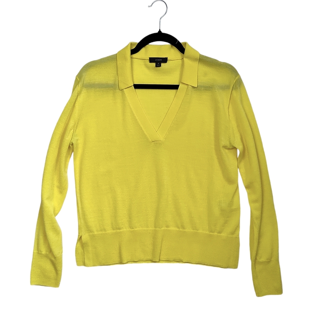 J. Crew Collared Merino Wool Sweater in Lemon Yellow Women's Size Small *Mended